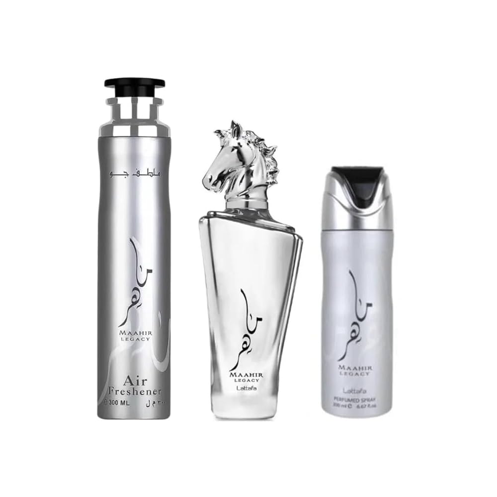 SET LATTAFA MAAHIR LEGACY MEN ( 3 PC) 3.4 OZ EDP / 6.8 OZ PERFUME SPY / 1.7 OZ HAIRMIST